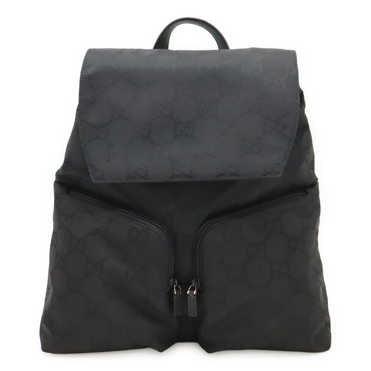Gucci GG Nylon Backpack Leather Black Silver