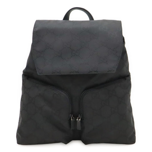Gucci GG Nylon Backpack Leather Black Silver