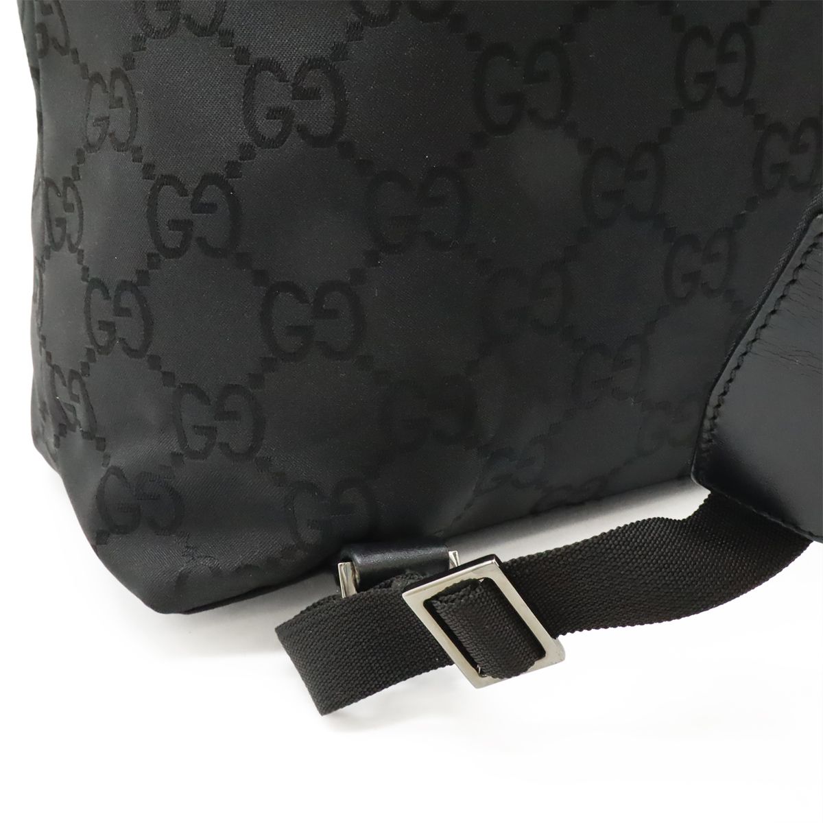 Gucci GG Nylon Backpack Leather Black Silver
