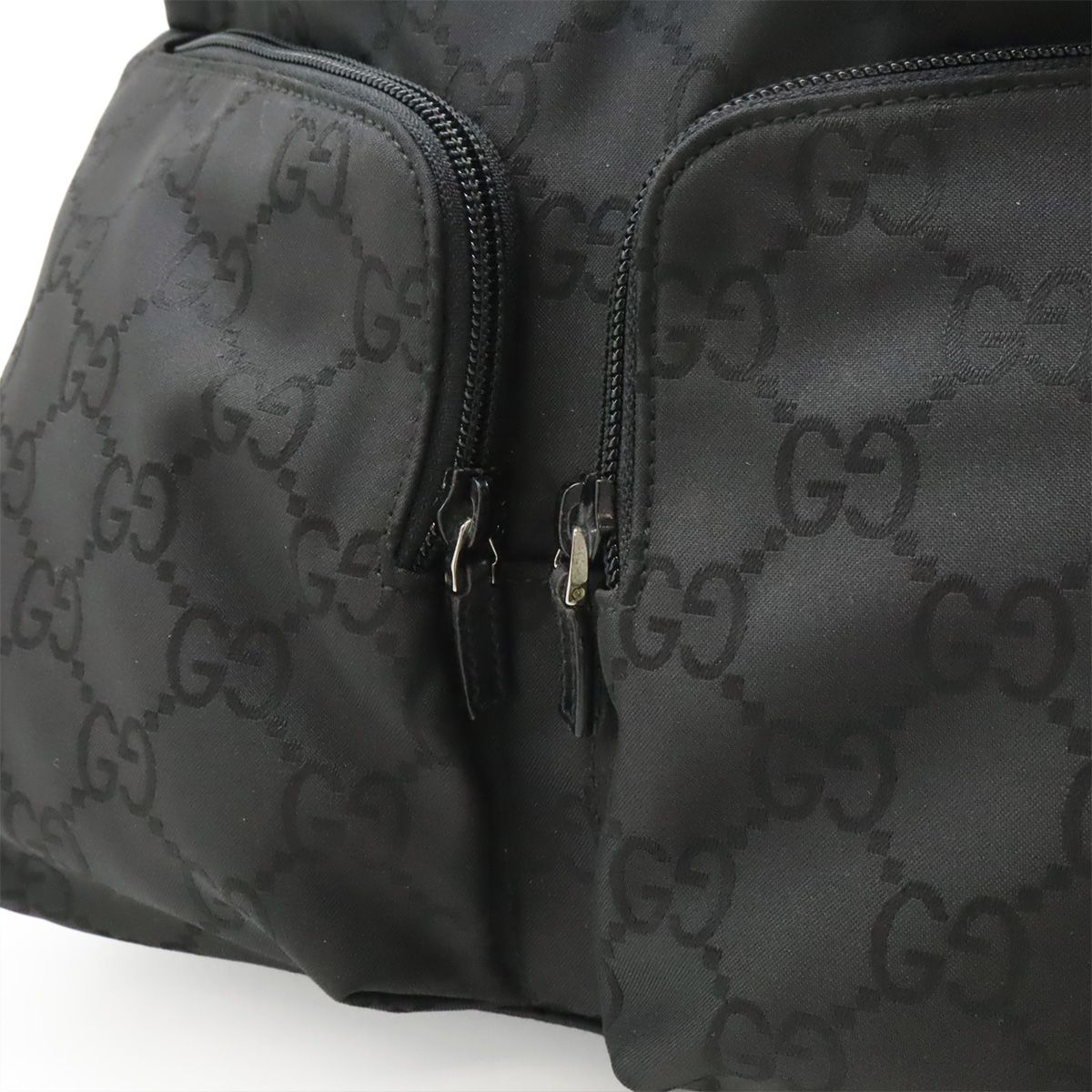 Gucci GG Nylon Backpack Leather Black Silver