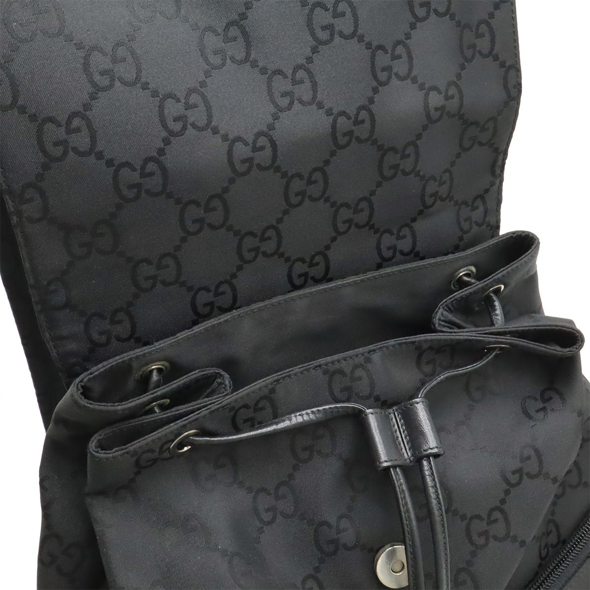 Gucci GG Nylon Backpack Leather Black Silver
