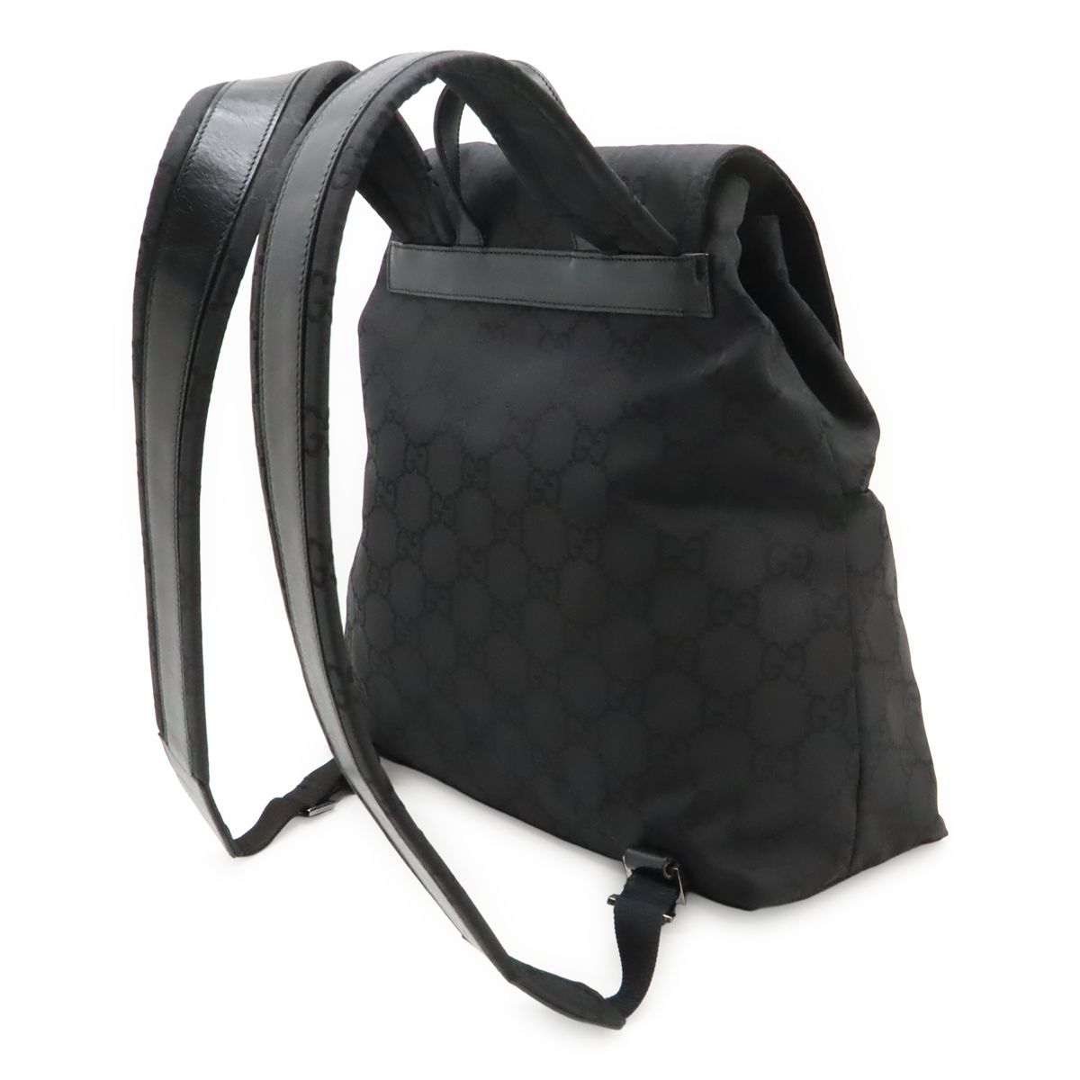 Gucci GG Nylon Backpack Leather Black Silver