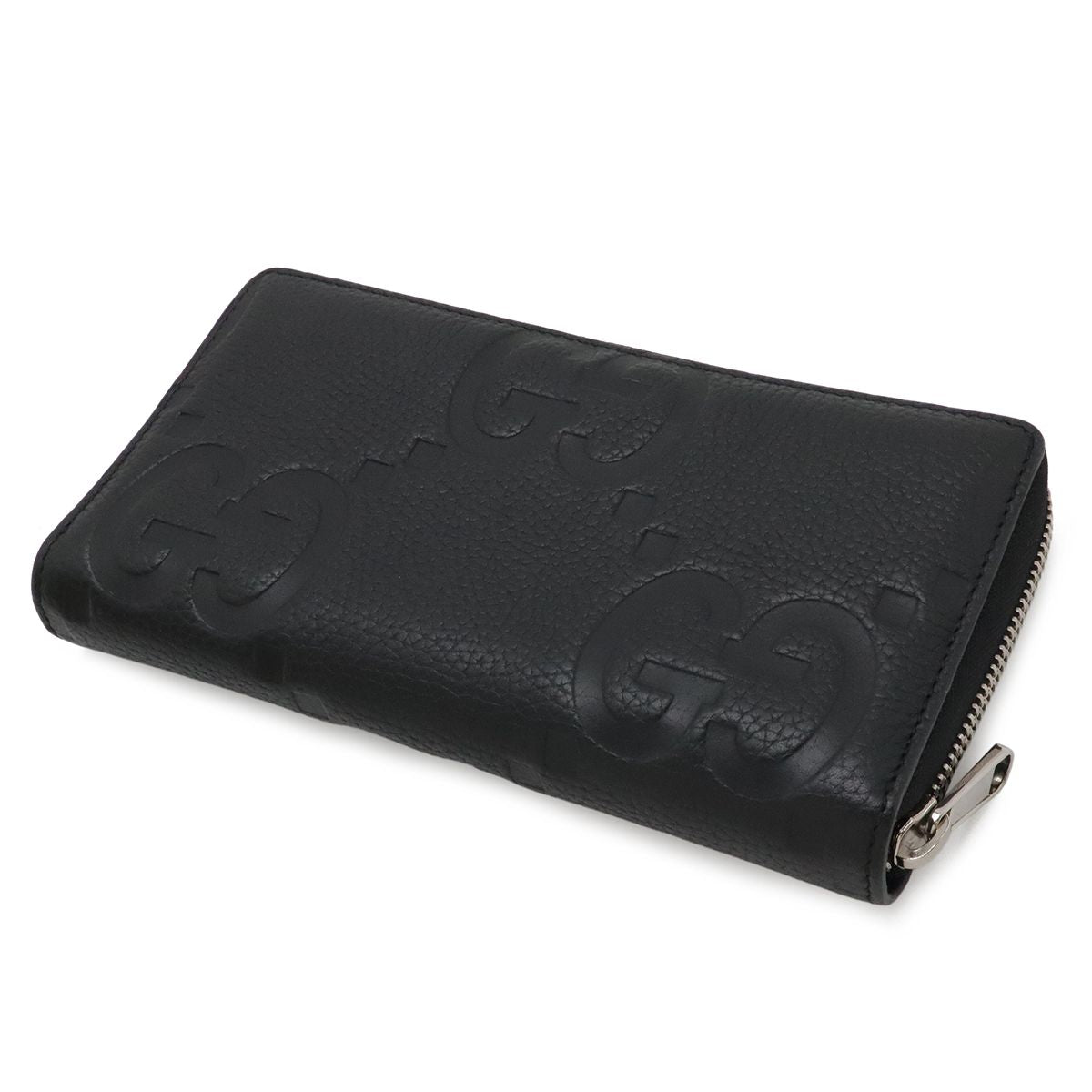 Gucci Jumbo GG Zip Wallet Zip Around Leather Black Silver