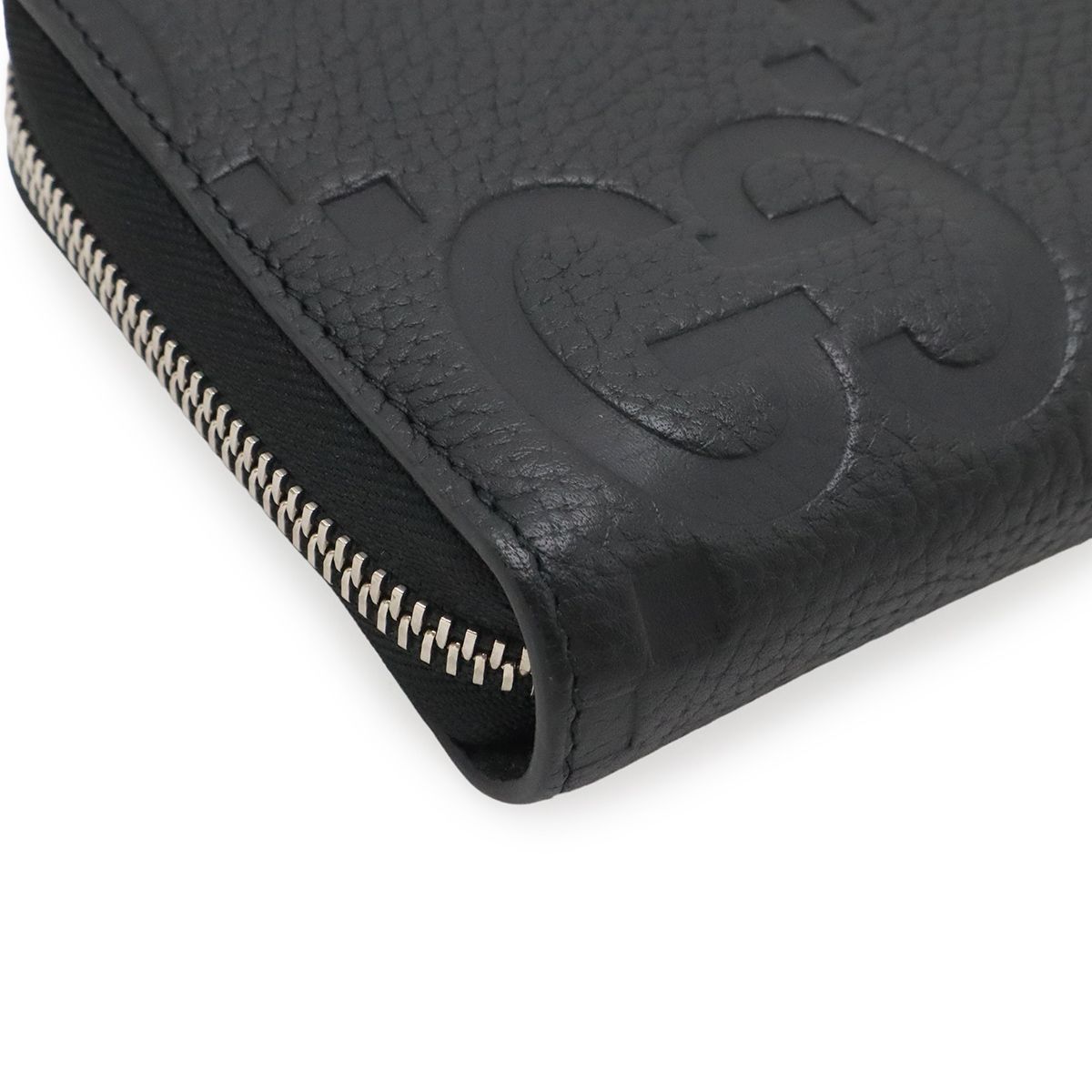 Gucci Jumbo GG Zip Wallet Zip Around Leather Black Silver