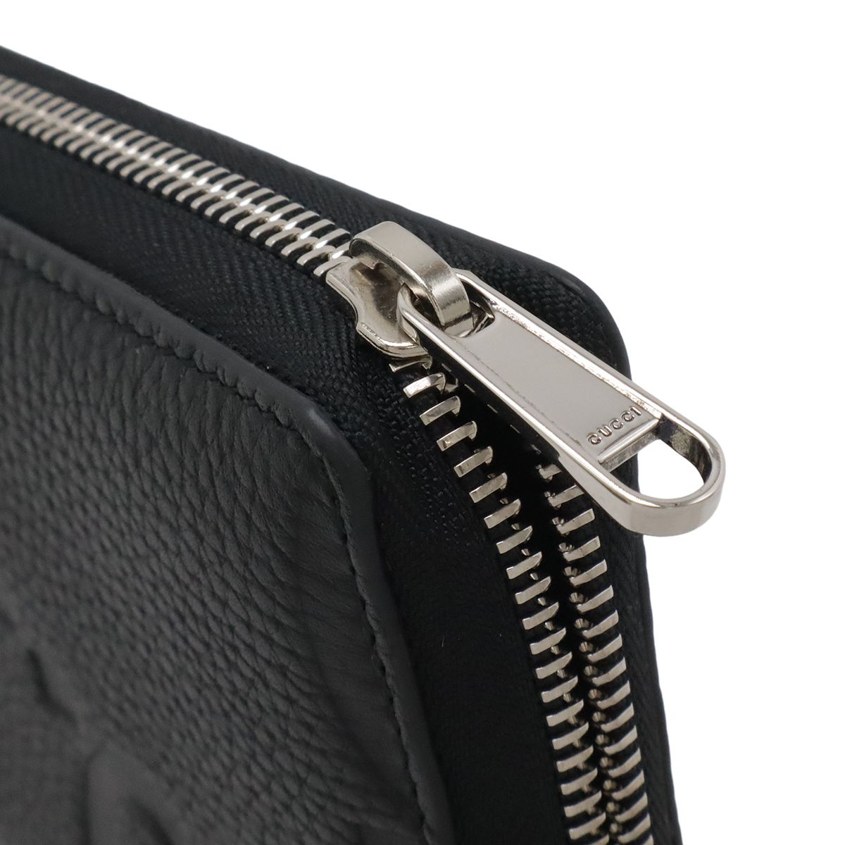 Gucci Jumbo GG Zip Wallet Zip Around Leather Black Silver