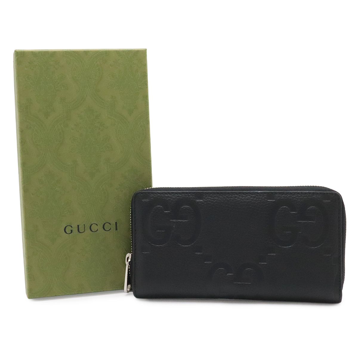 Gucci Jumbo GG Zip Wallet Zip Around Leather Black Silver