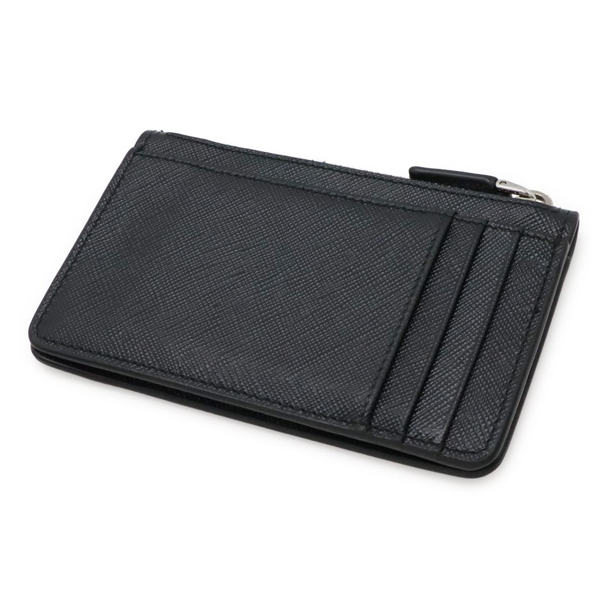 Prada Saffiano Triangle Logo Card Case Business Holder Coin Purse Leather Nero