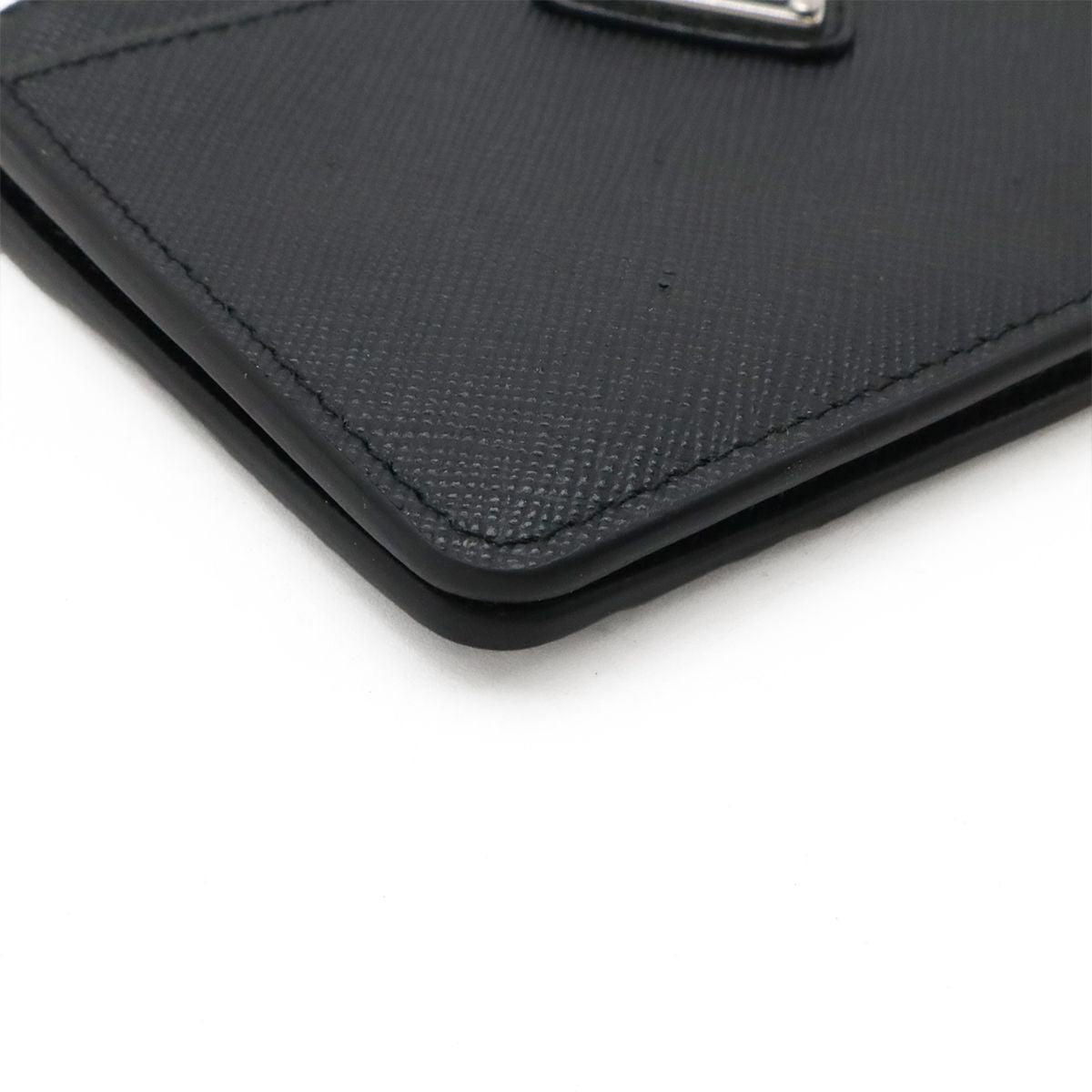 Prada Saffiano Triangle Logo Card Case Business Holder Coin Purse Leather Nero