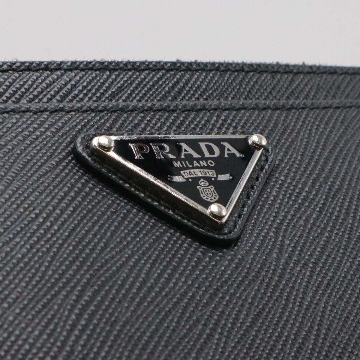 Prada Saffiano Triangle Logo Card Case Business Holder Coin Purse Leather Nero