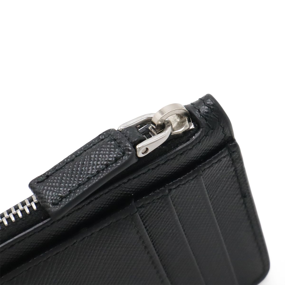 Prada Saffiano Triangle Logo Card Case Business Holder Coin Purse Leather Nero