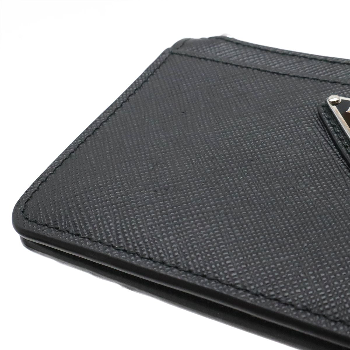 Prada Saffiano Triangle Logo Card Case Business Holder Coin Purse Leather Nero