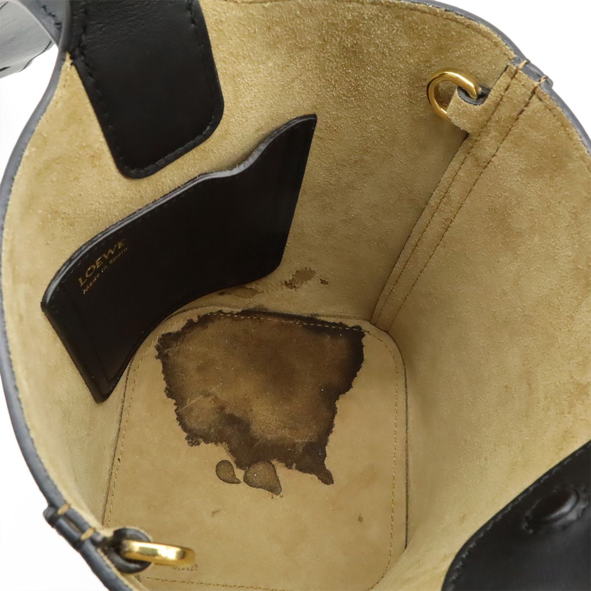 Loewe Pebble Bucket Bag Mini Slim Scarf Leather Black Gold