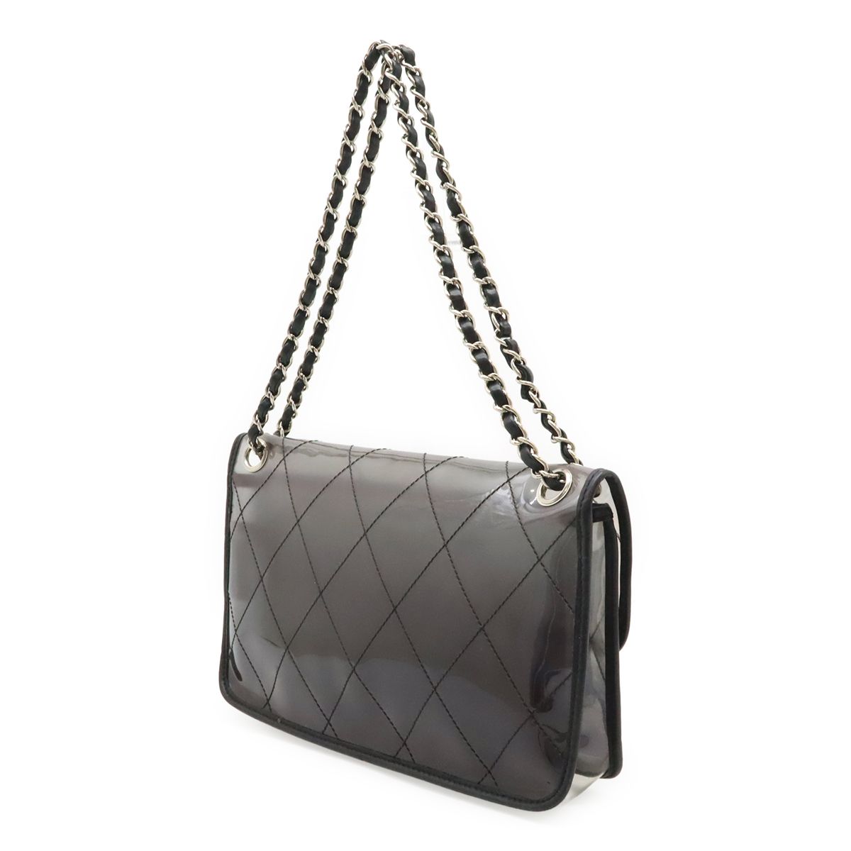 Chanel Quilted CC Logo Chain Shoulder Bag 2-Way Vinyl Gradient Clear Black