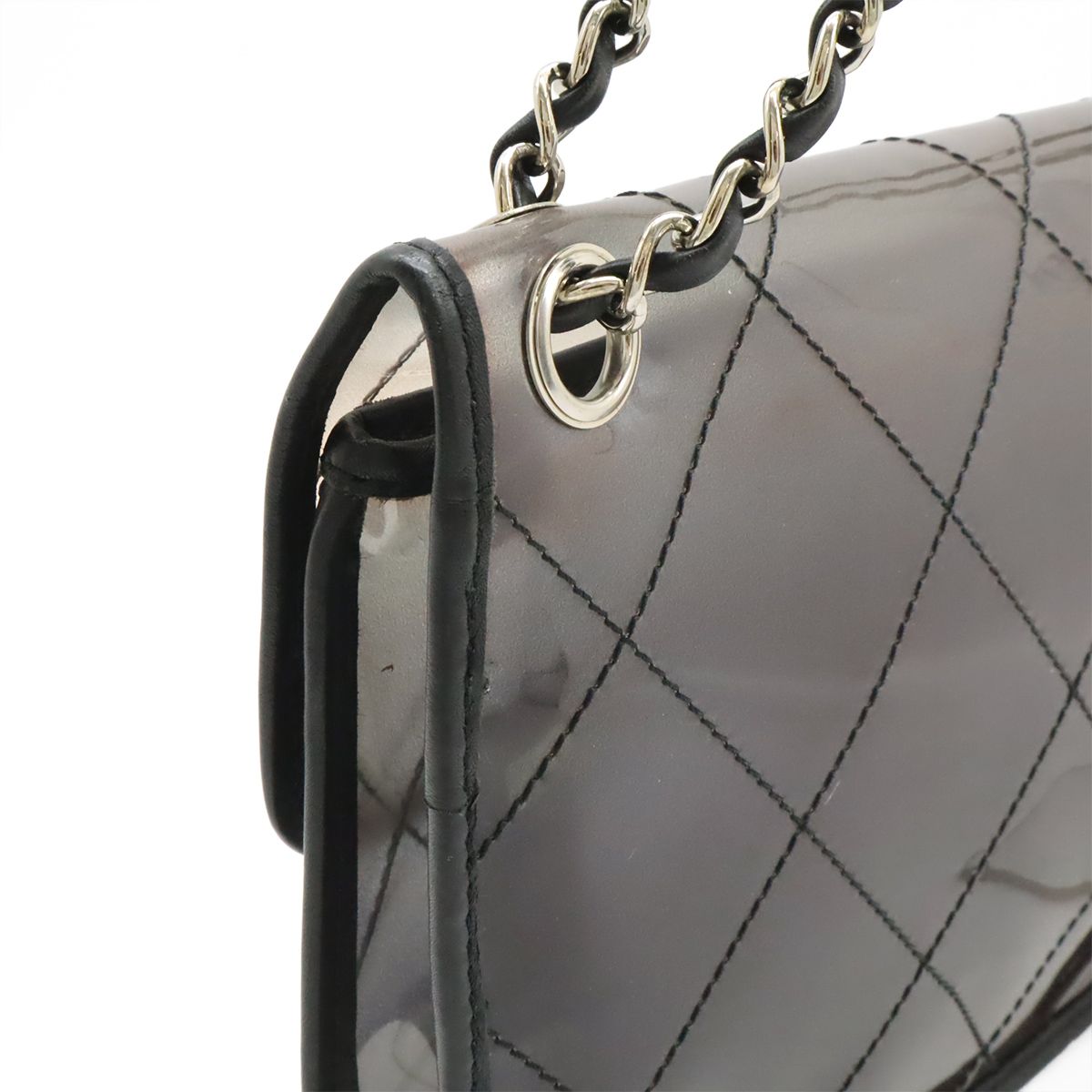 Chanel Quilted CC Logo Chain Shoulder Bag 2-Way Vinyl Gradient Clear Black