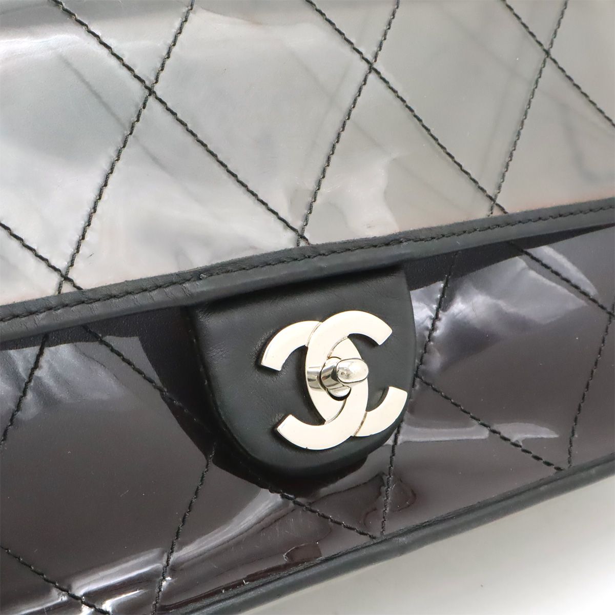 Chanel Quilted CC Logo Chain Shoulder Bag 2-Way Vinyl Gradient Clear Black