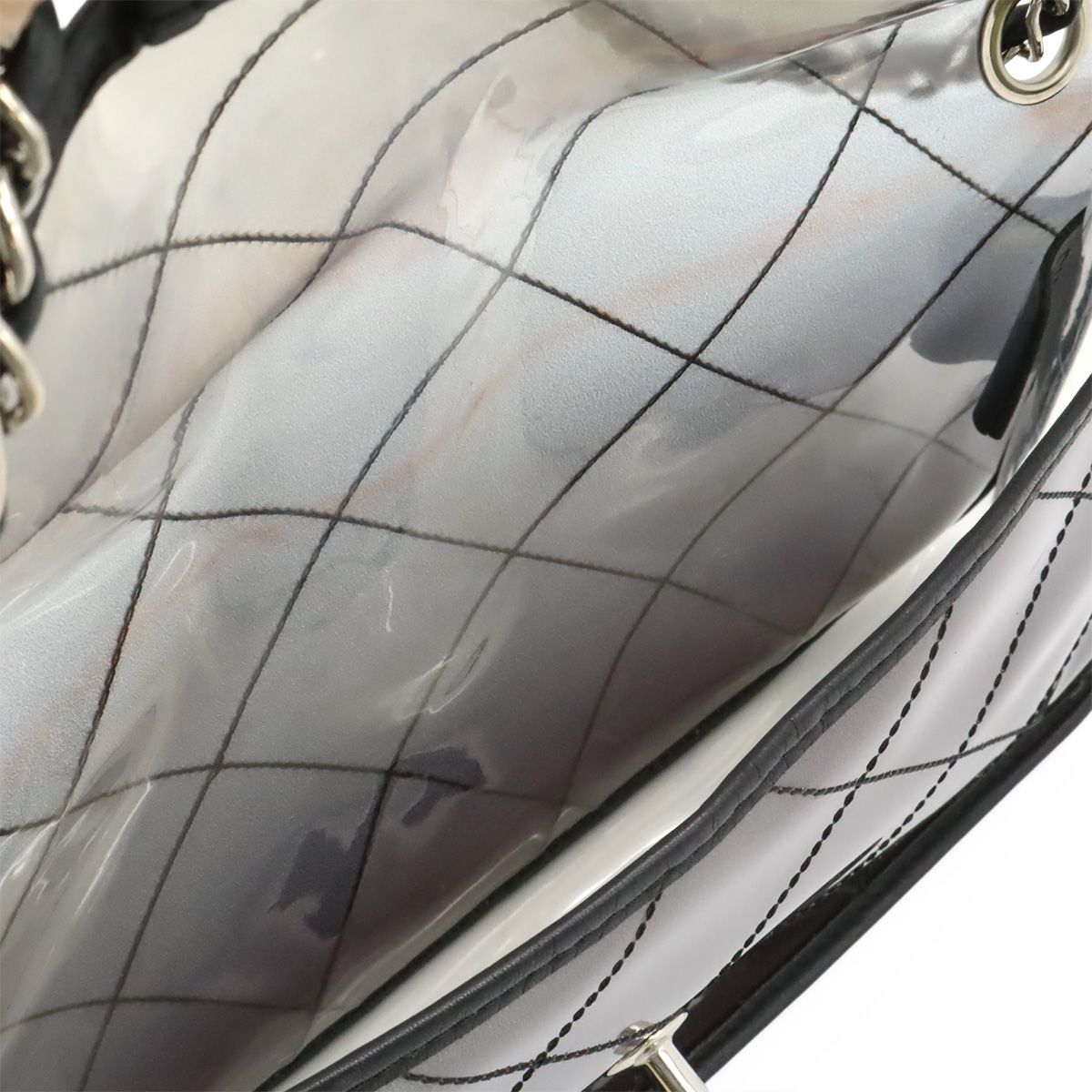 Chanel Quilted CC Logo Chain Shoulder Bag 2-Way Vinyl Gradient Clear Black