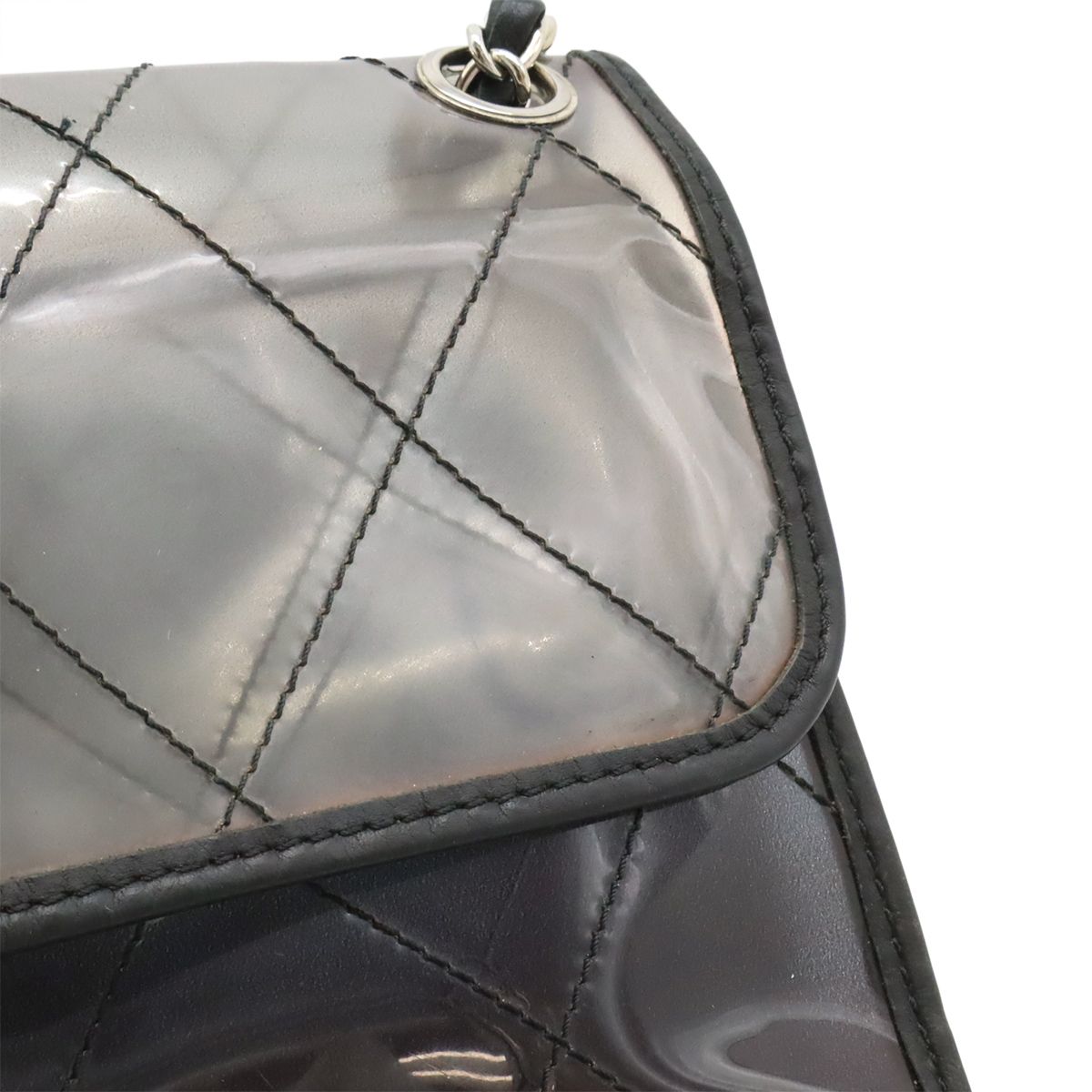 Chanel Quilted CC Logo Chain Shoulder Bag 2-Way Vinyl Gradient Clear Black