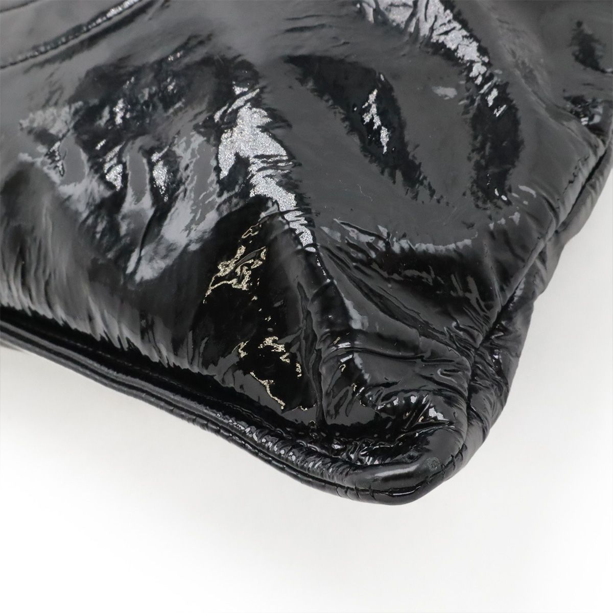 Chanel CC Logo Bonbon Tote Chain Shoulder Bag Drawstring Enamel Leather Black