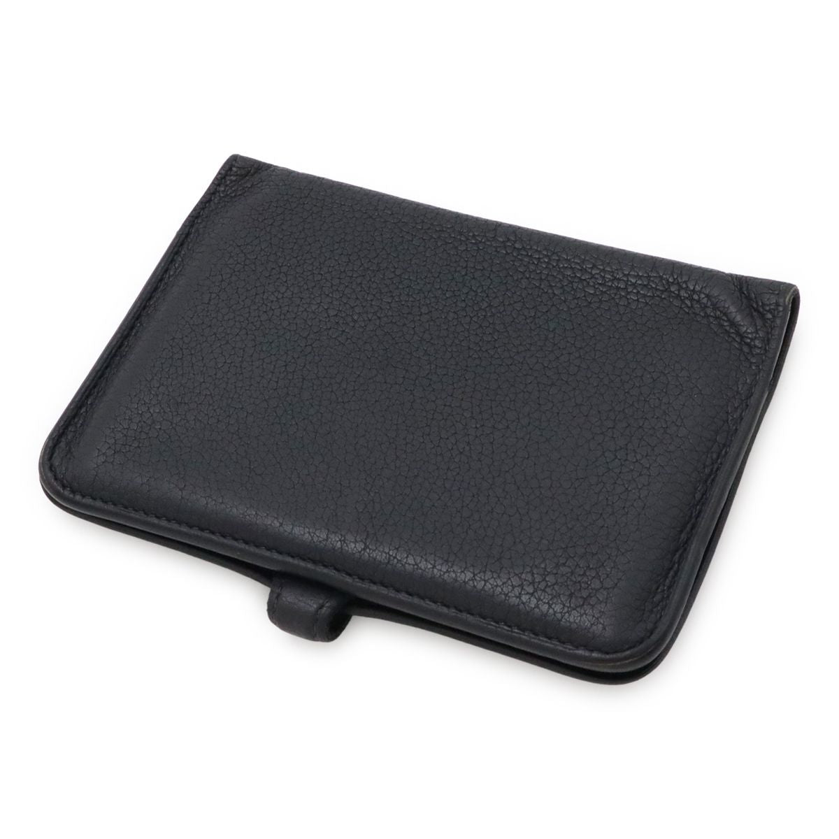 Hermes Dogon Compact Coin Purse Card Case Taurillon Clemence Black Navy Silver