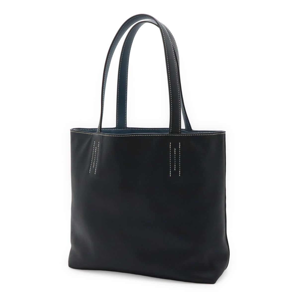 Hermes Double Sens 28 Tote Reversible Veau Sikkim Leather Navy Blue