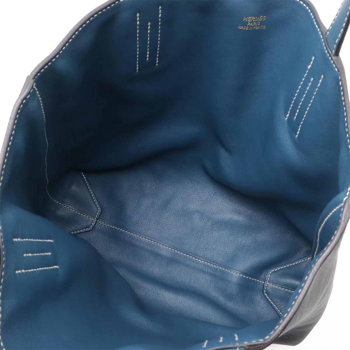 Hermes Double Sens 28 Tote Reversible Veau Sikkim Leather Navy Blue