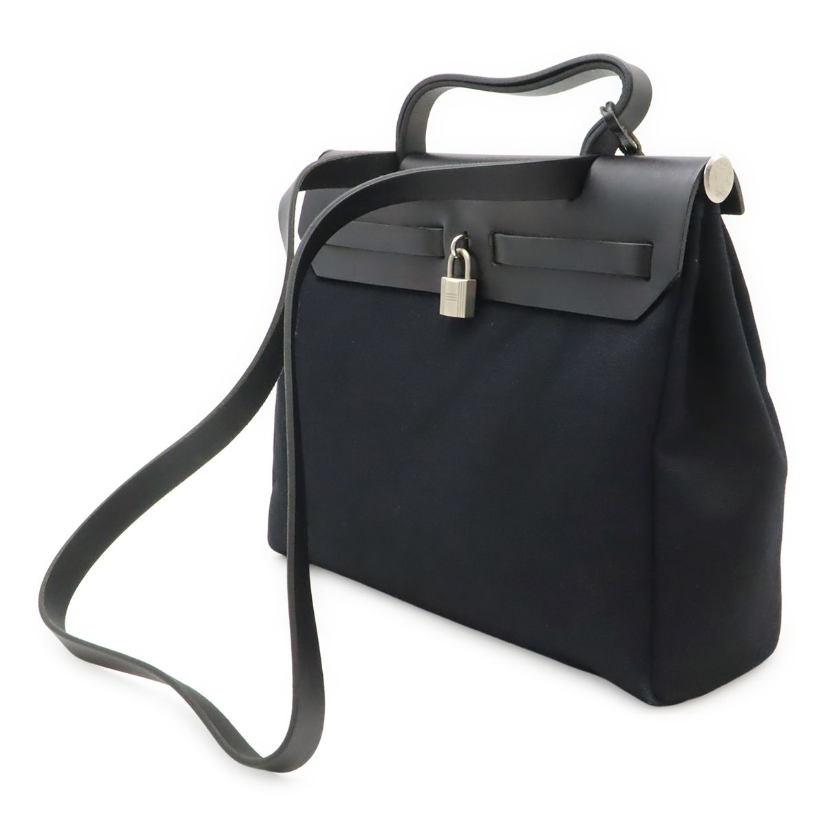 Hermes Herbag PM 2-Way Shoulder Bag Toile Officier GM Black Beige