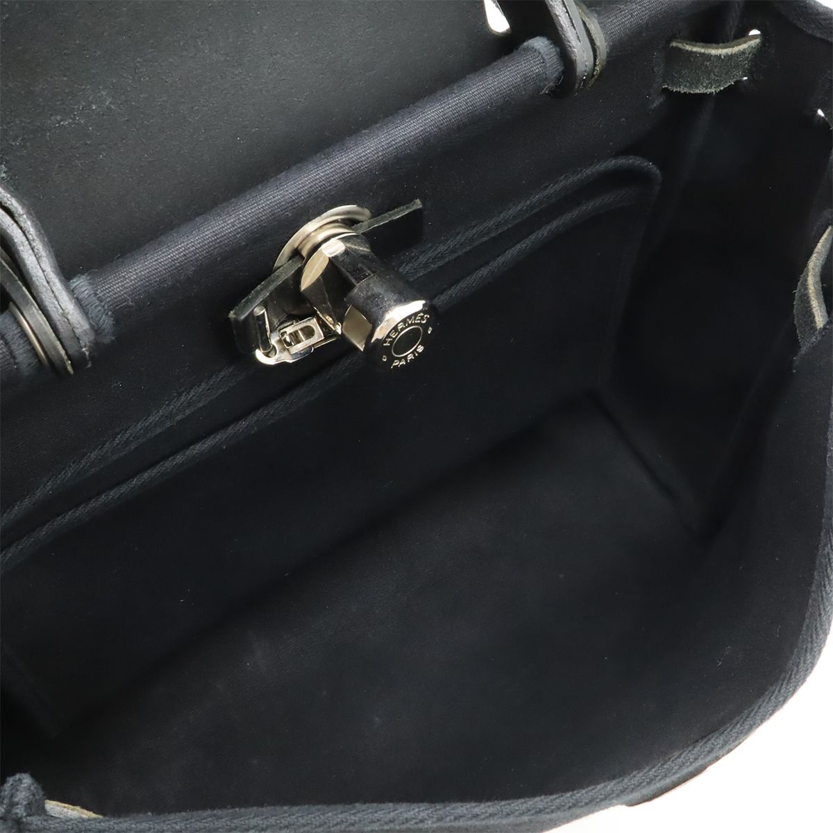Hermes Herbag PM 2-Way Shoulder Bag Toile Officier GM Black Beige