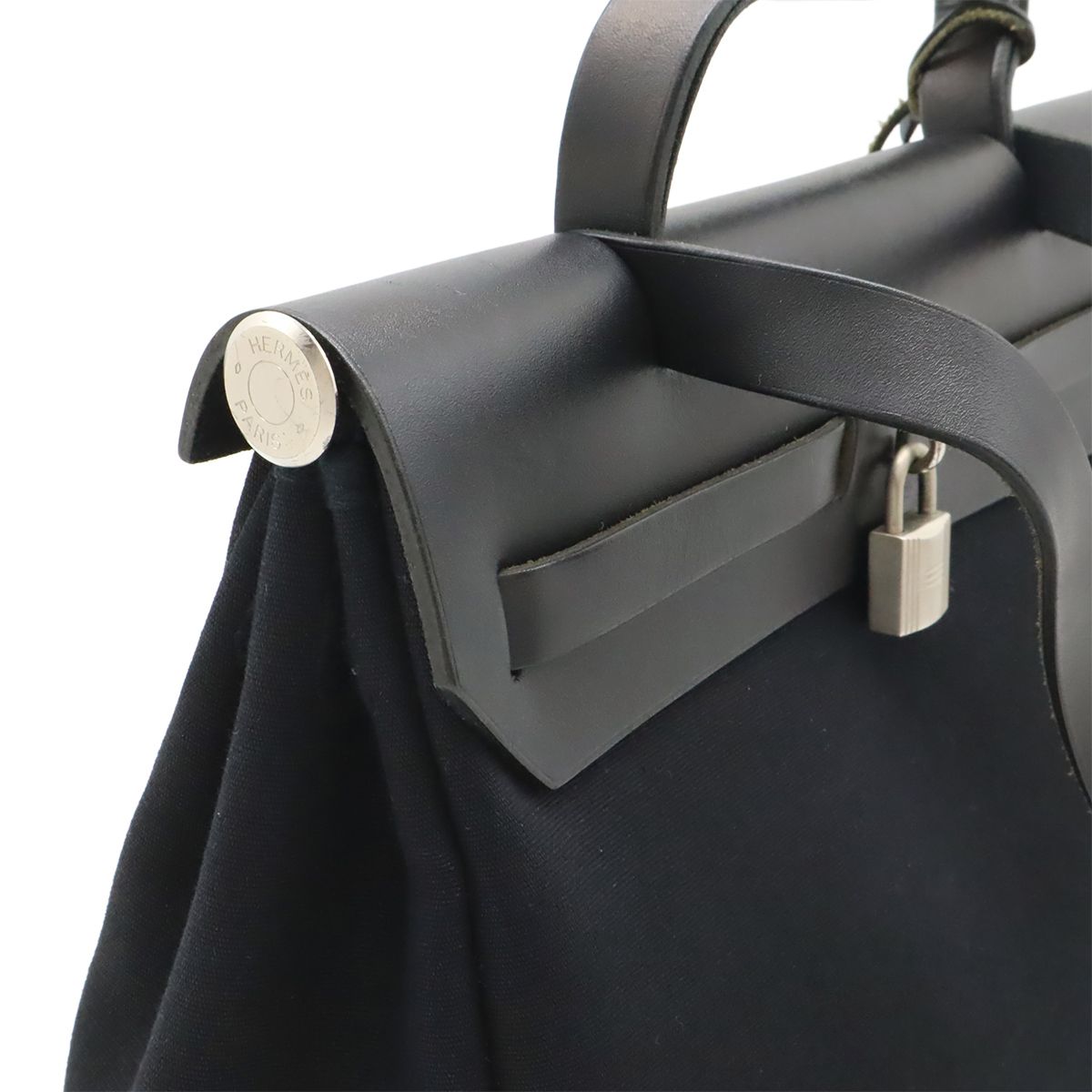 Hermes Herbag PM 2-Way Shoulder Bag Toile Officier GM Black Beige