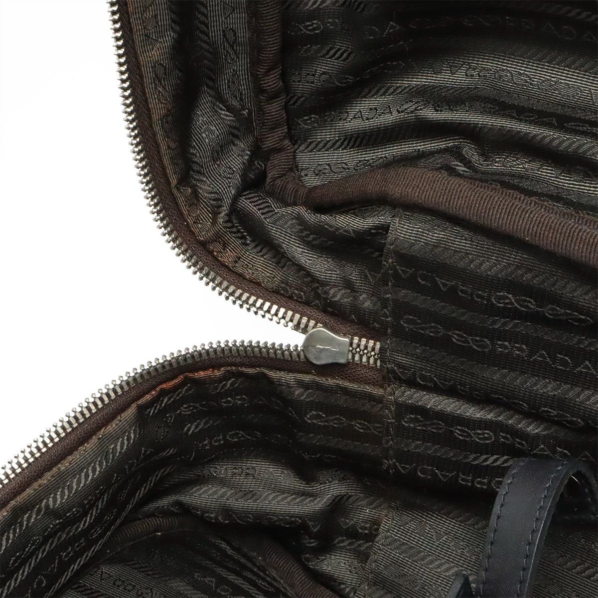 Prada Logo Jacquard Shoulder Bag Tote 2-Way Canvas Leather Brown Nero Black