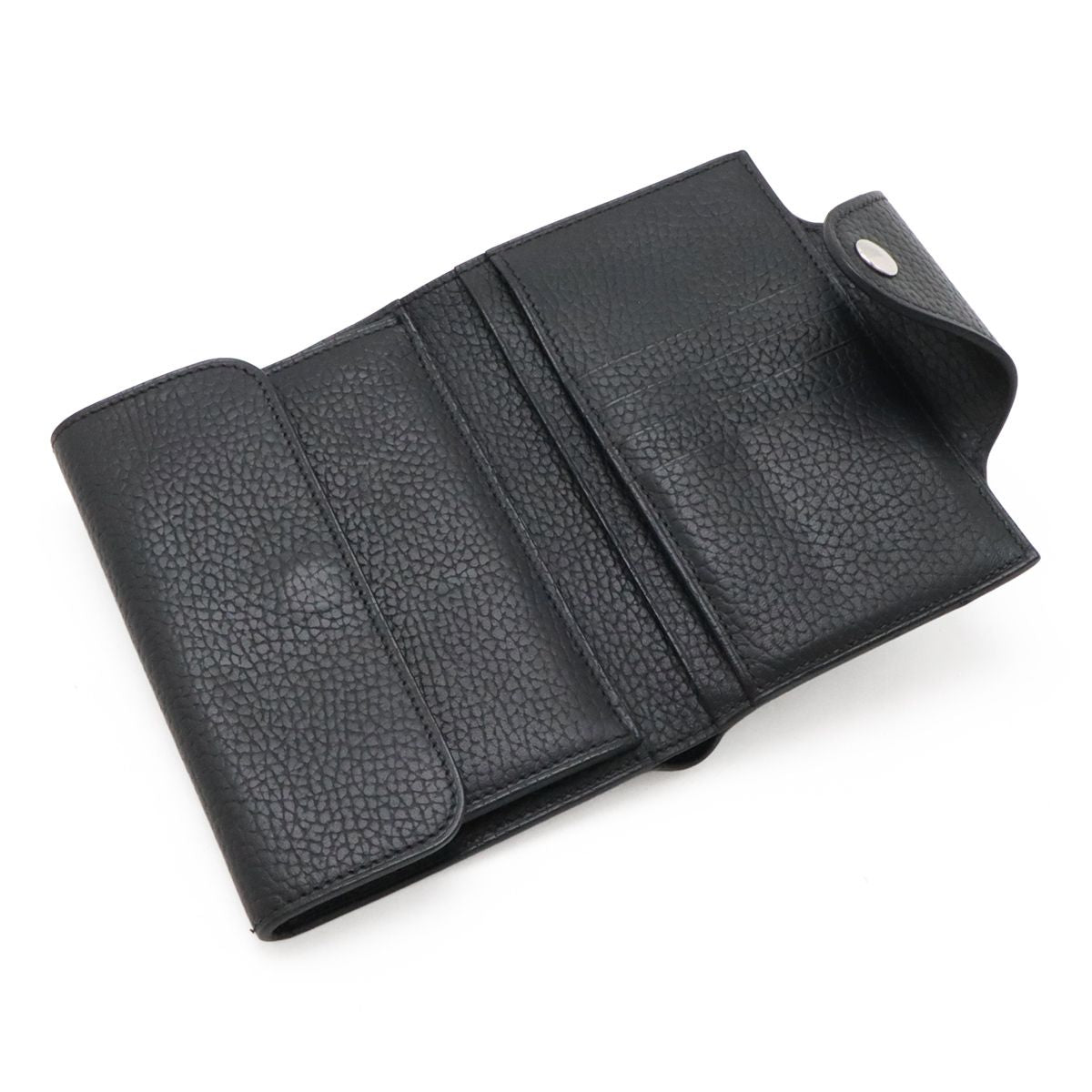 Hermes Illiade Compact Wallet Bifold Veau Gallop D'hermes Leather Black Silver