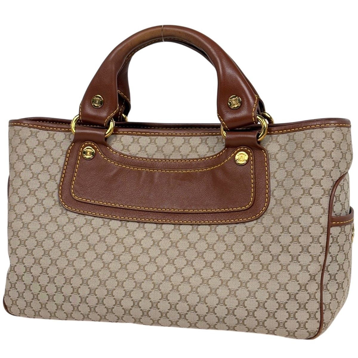 Celine Boogie Bag Macadam Pattern Handbag Canvas Beige Brown