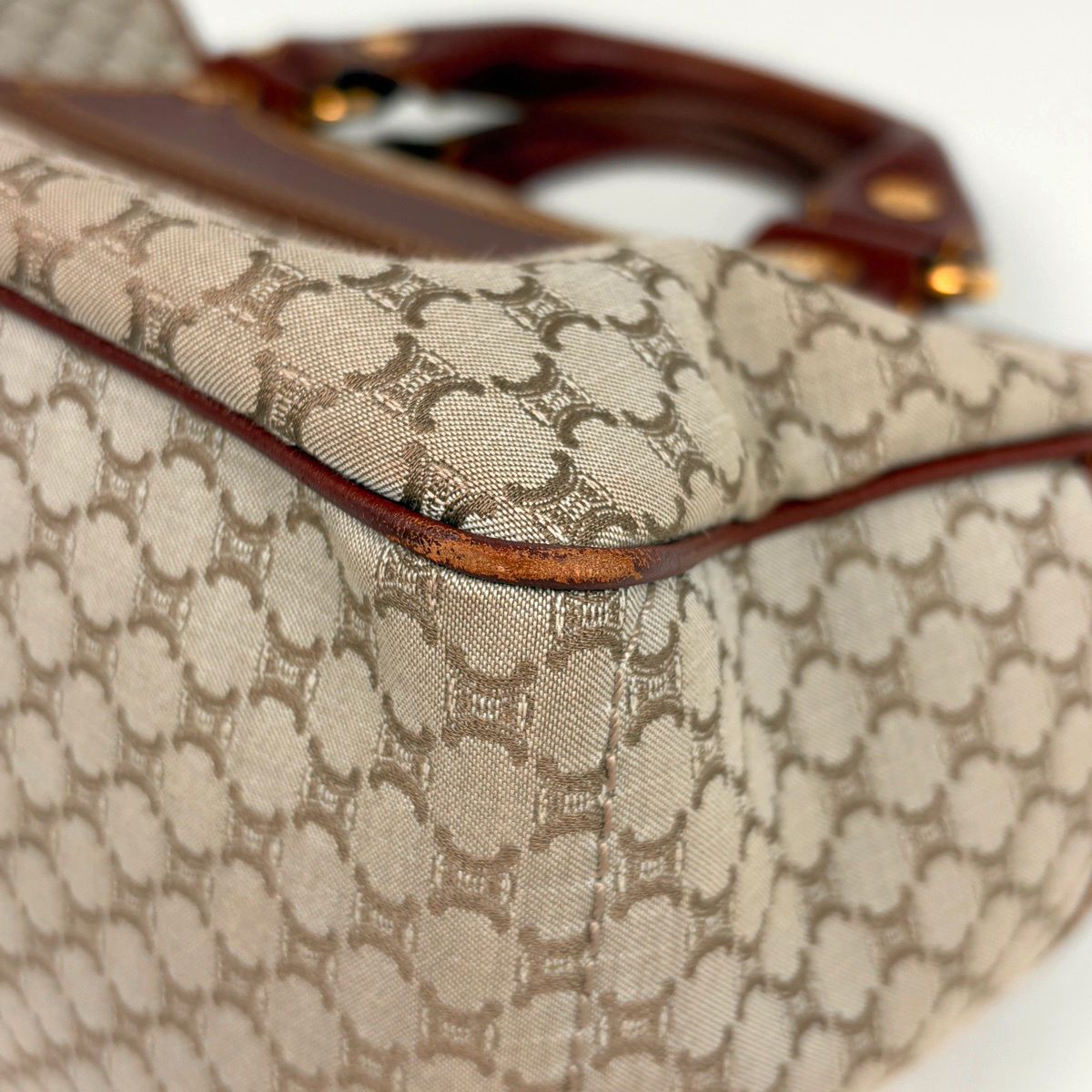 Celine Boogie Bag Macadam Pattern Handbag Canvas Beige Brown