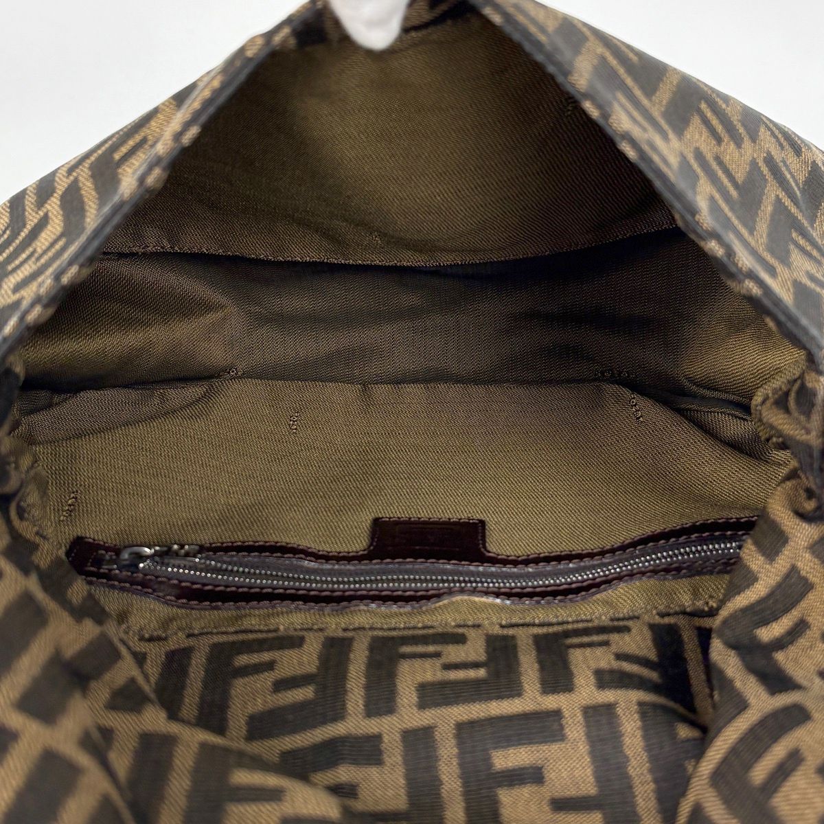 Fendi Zucca Pattern Shoulder Bag Mamma Bucket Canvas Brown