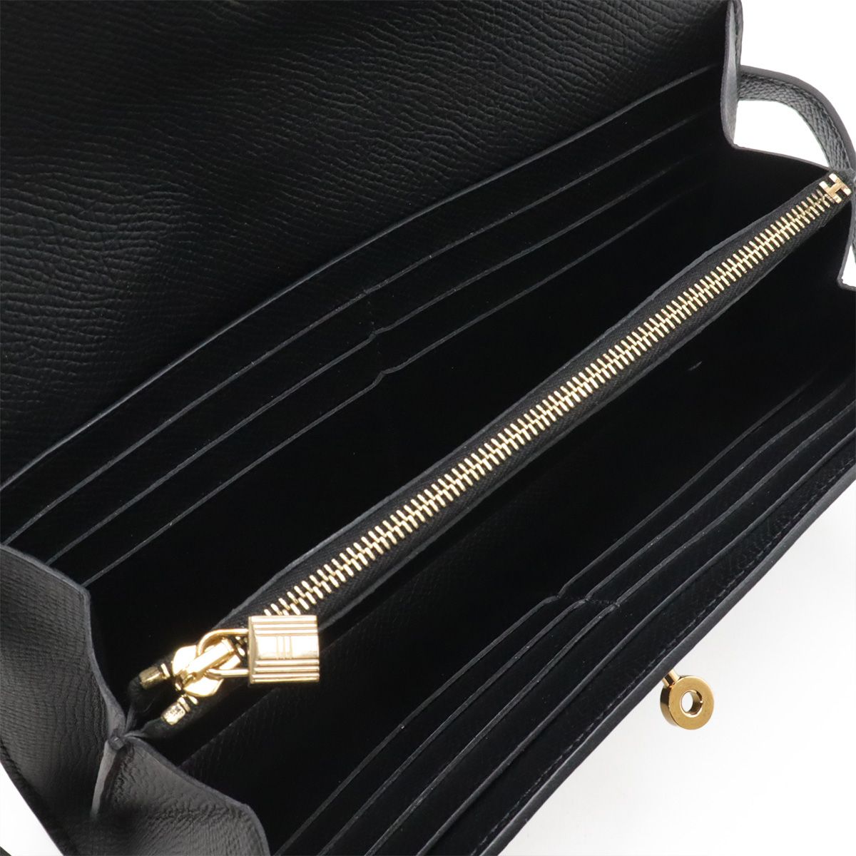 Hermes Kelly Wallet Long Bifold Veau Epsom Black Gold