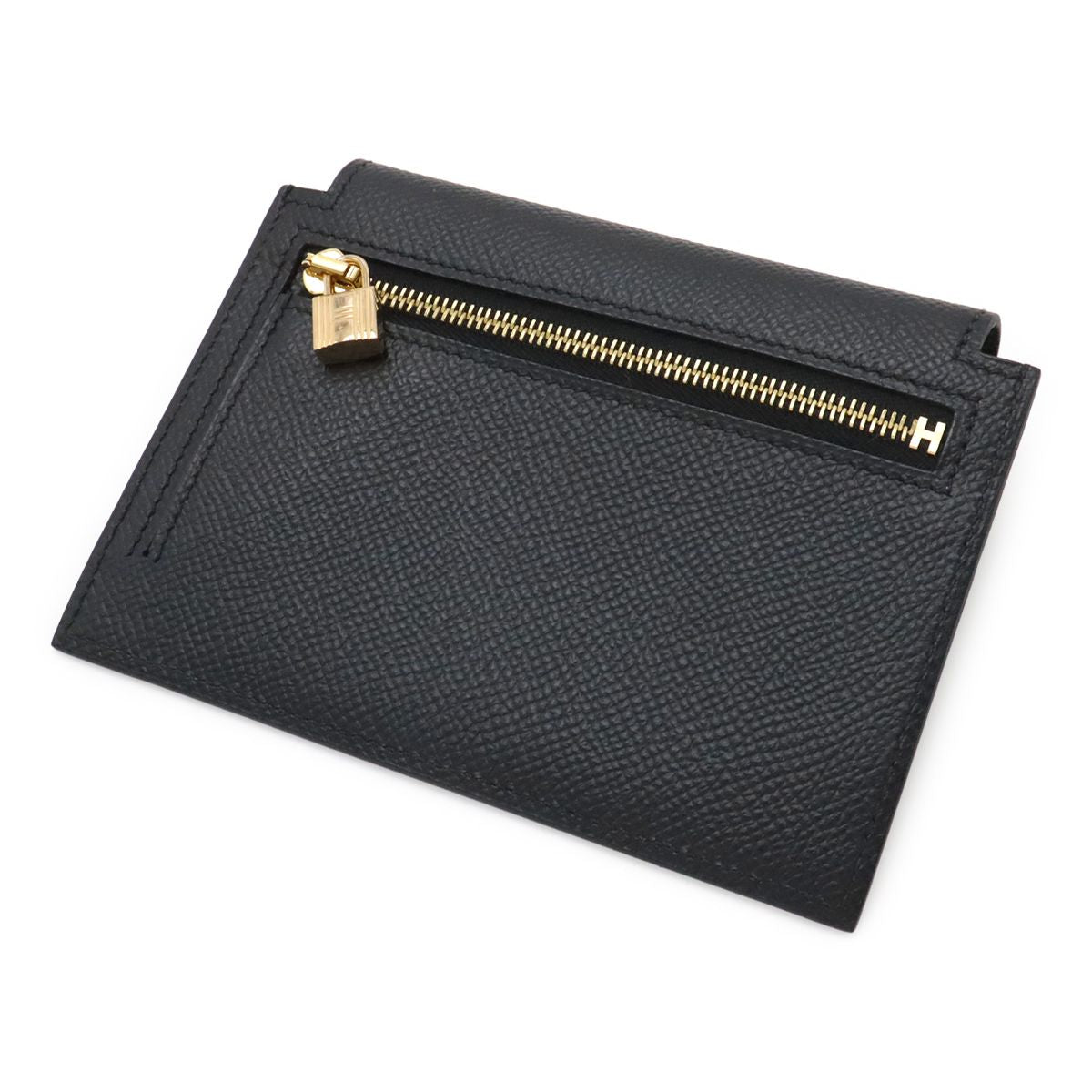 Hermes Kelly Pocket Compact Coin Purse Veau Epsom Black Gold