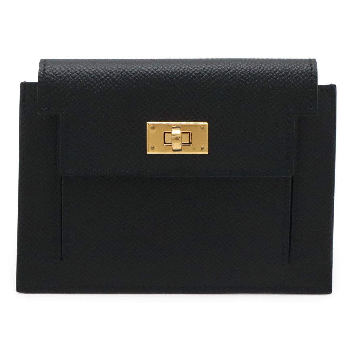 Hermes Kelly Pocket Compact Coin Purse Veau Epsom Black Gold