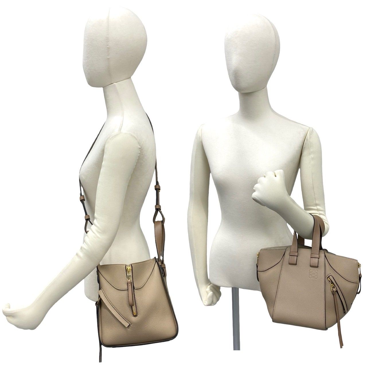 Loewe Hammock Compact Anagram Logo Leather 2-Way Shoulder Bag Beige