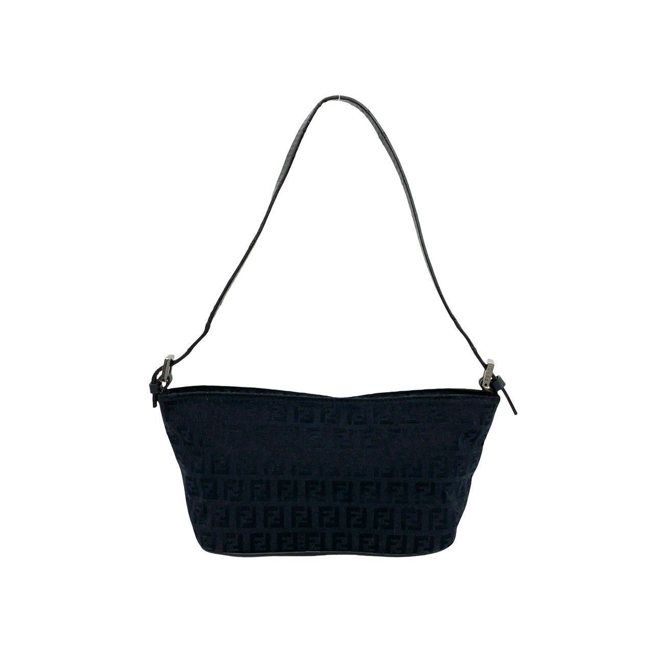Fendi Zucchino Pattern Canvas Leather Shoulder Bag Pouch Black