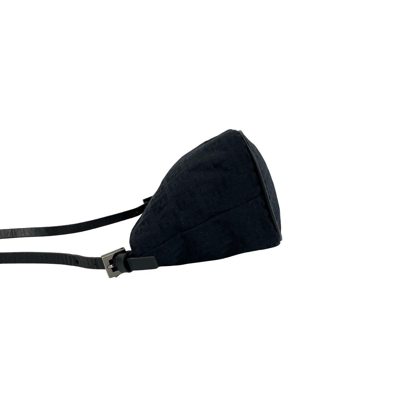 Fendi Zucchino Pattern Canvas Leather Shoulder Bag Pouch Black