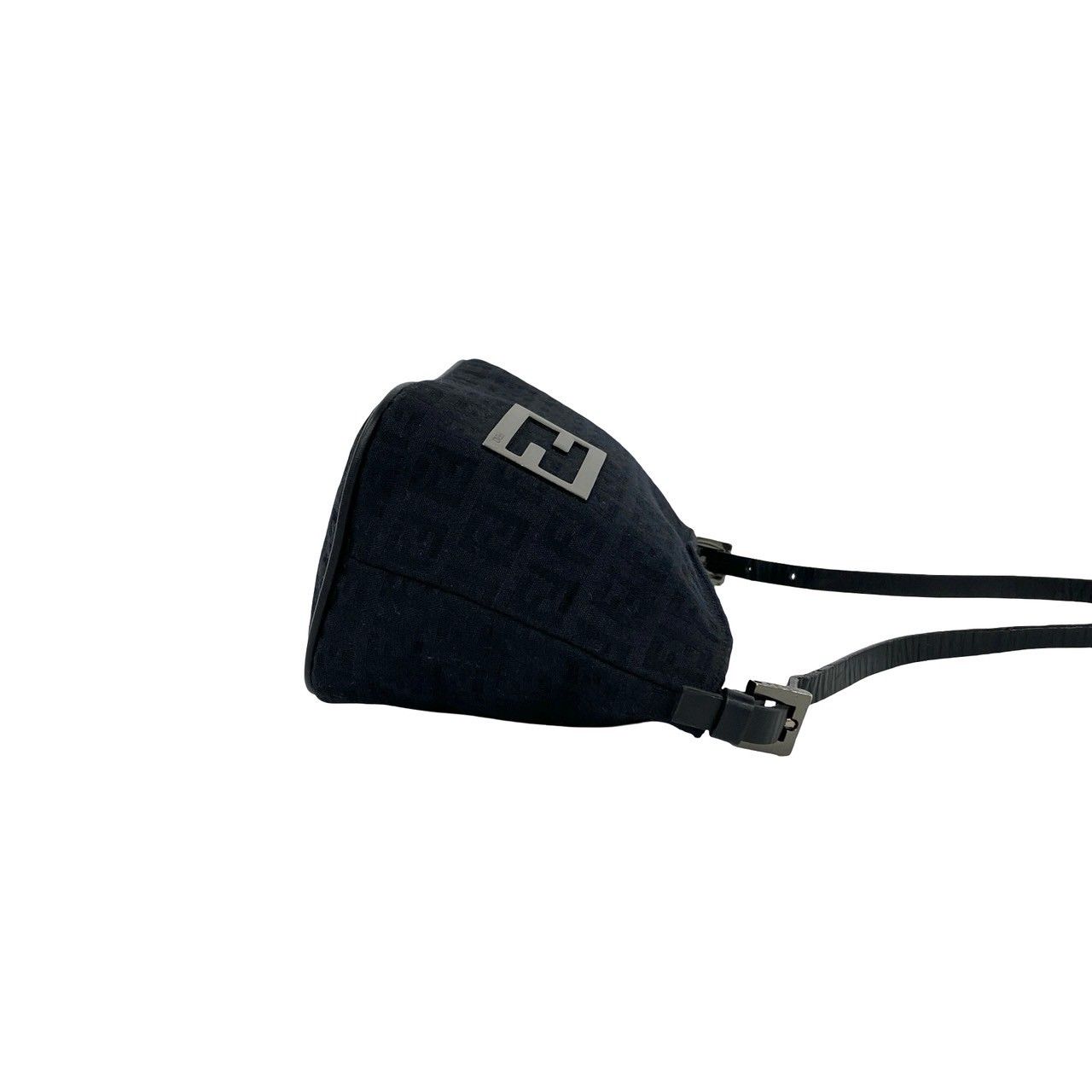 Fendi Zucchino Pattern Canvas Leather Shoulder Bag Pouch Black