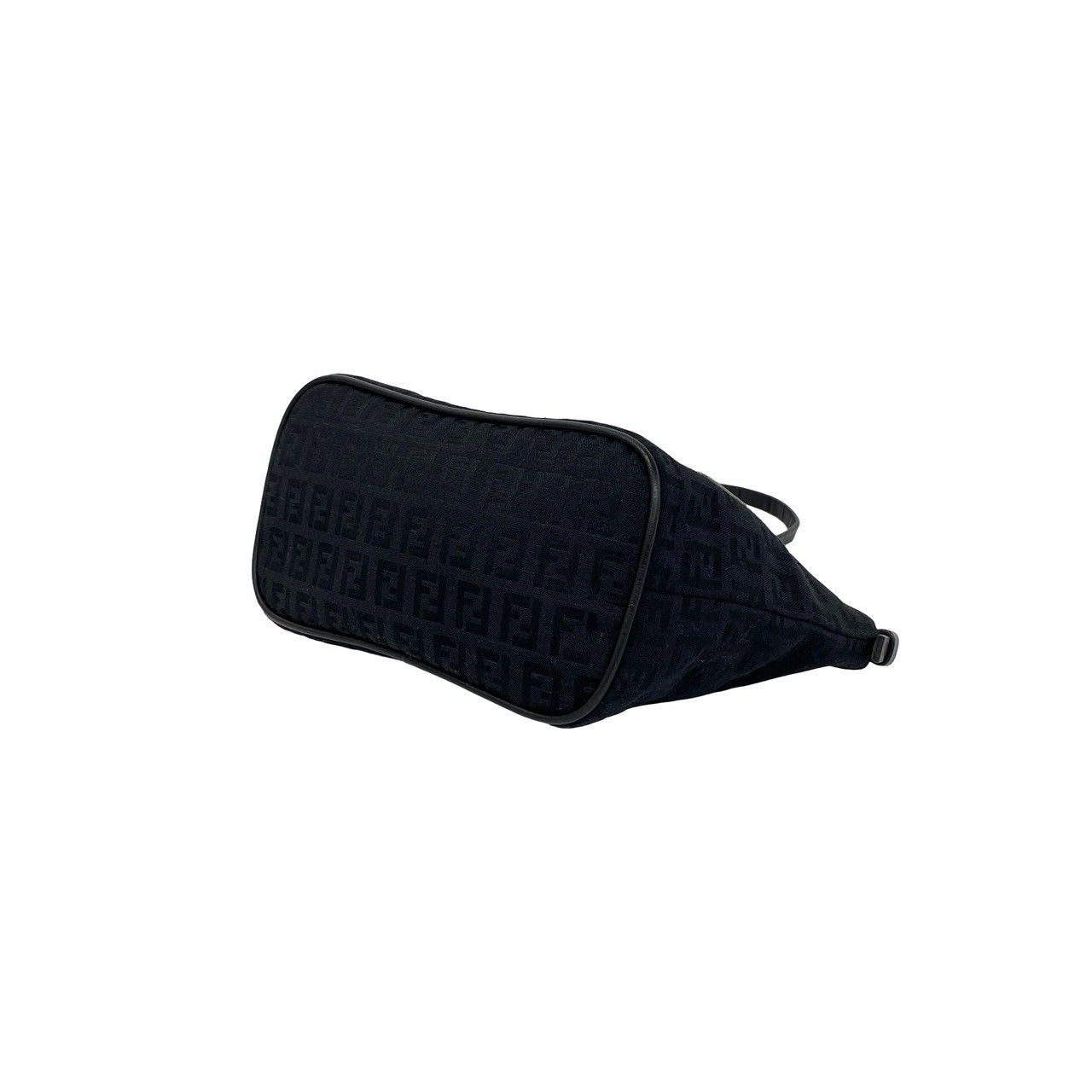 Fendi Zucchino Pattern Canvas Leather Shoulder Bag Pouch Black