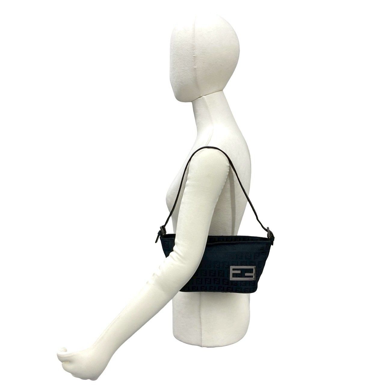 Fendi Zucchino Pattern Canvas Leather Shoulder Bag Pouch Black