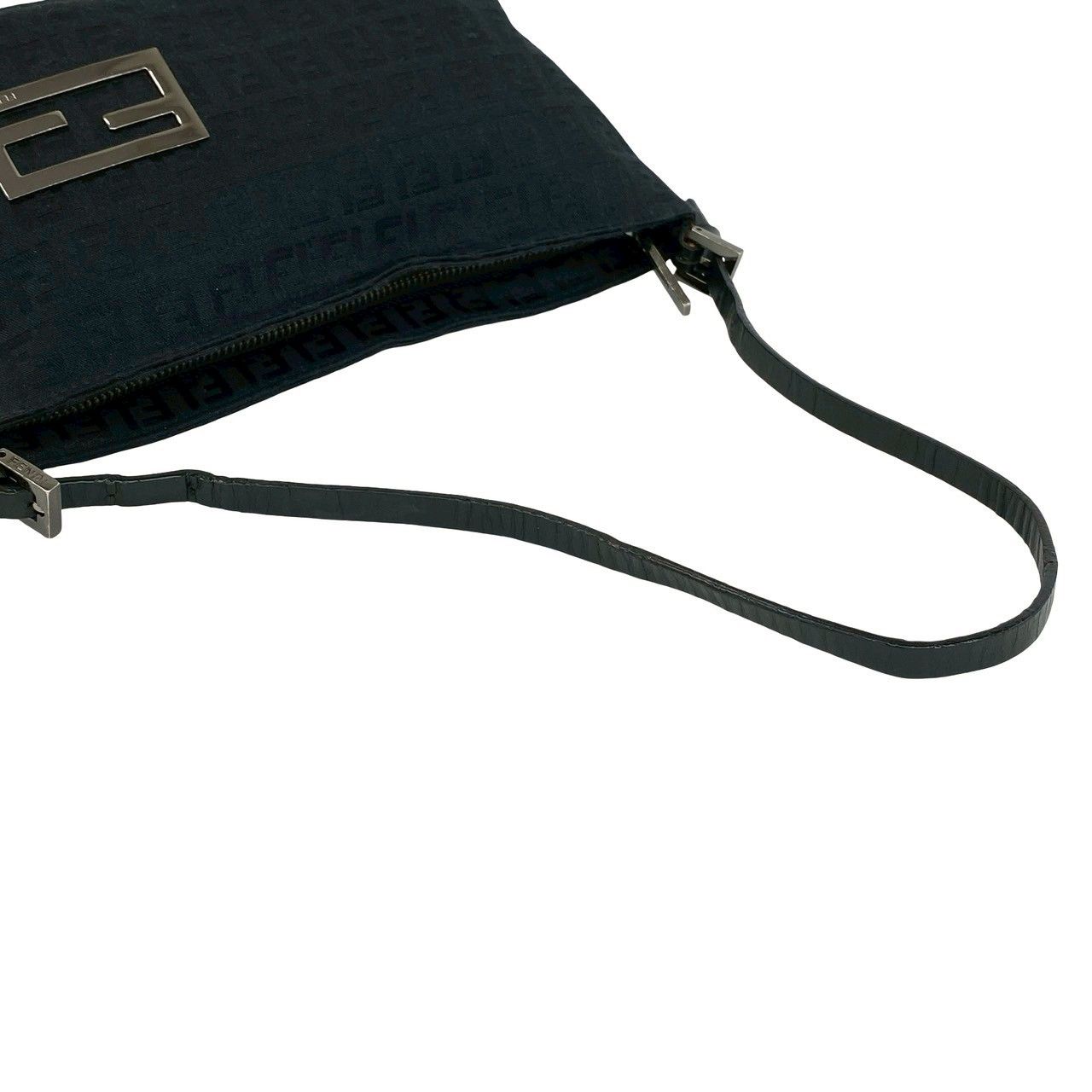 Fendi Zucchino Pattern Canvas Leather Shoulder Bag Pouch Black