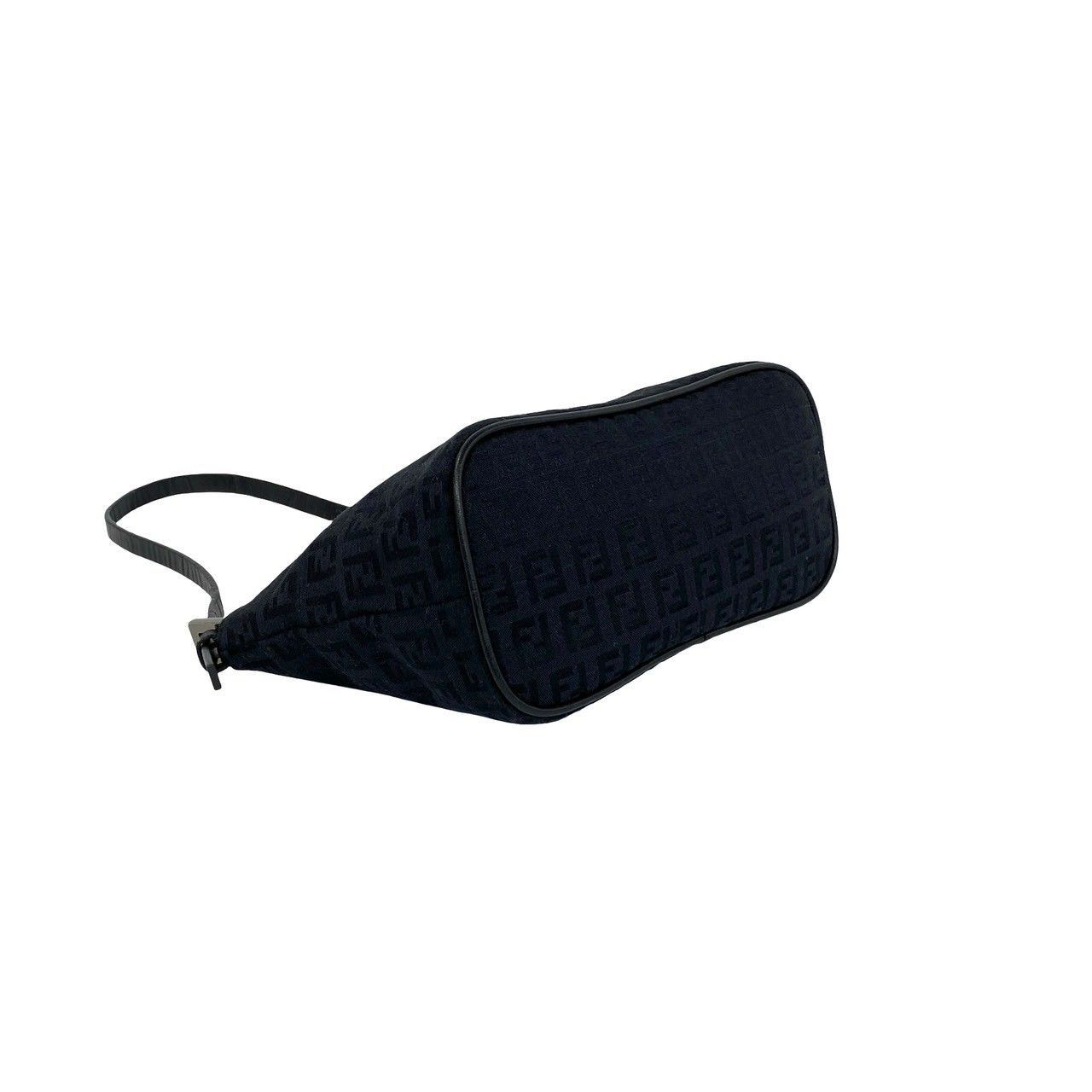 Fendi Zucchino Pattern Canvas Leather Shoulder Bag Pouch Black