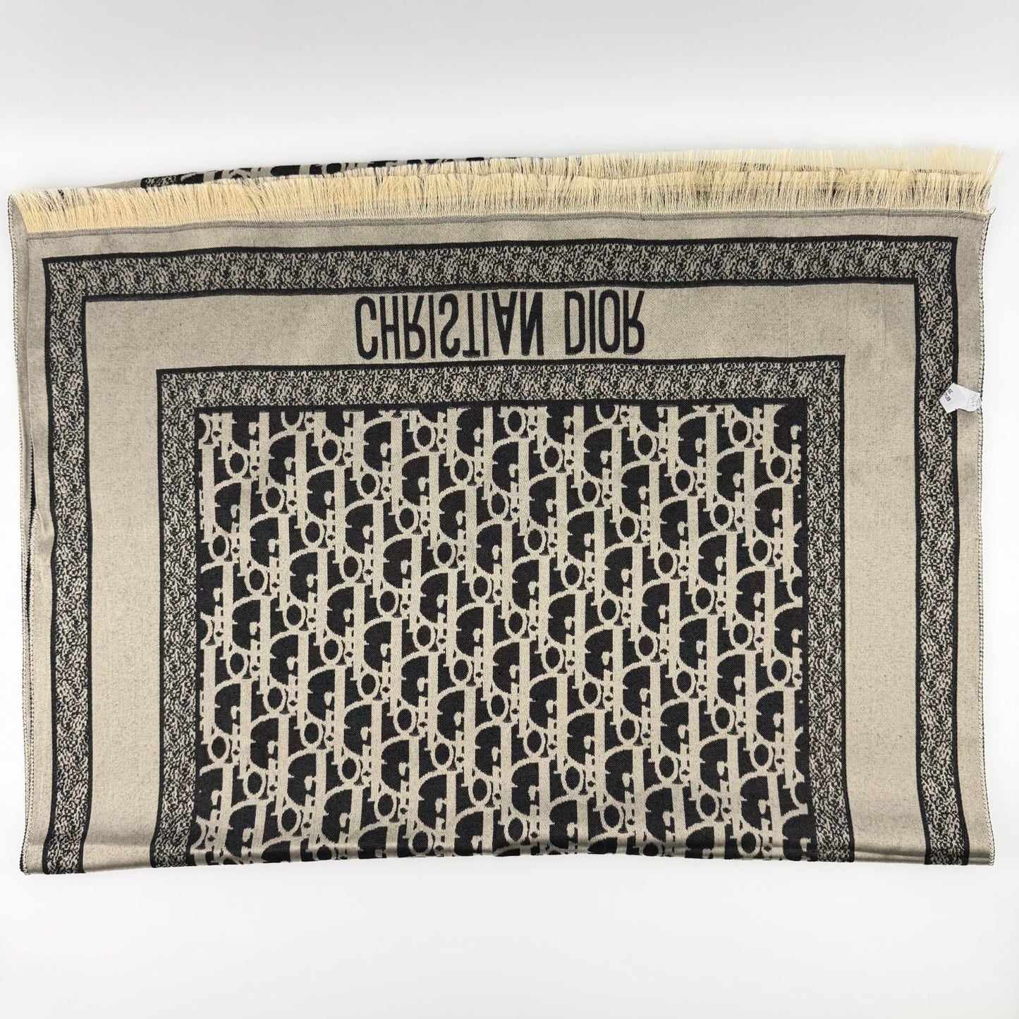 Dior le Shawl Black Beige Cashmere Silk Vintage Scarf