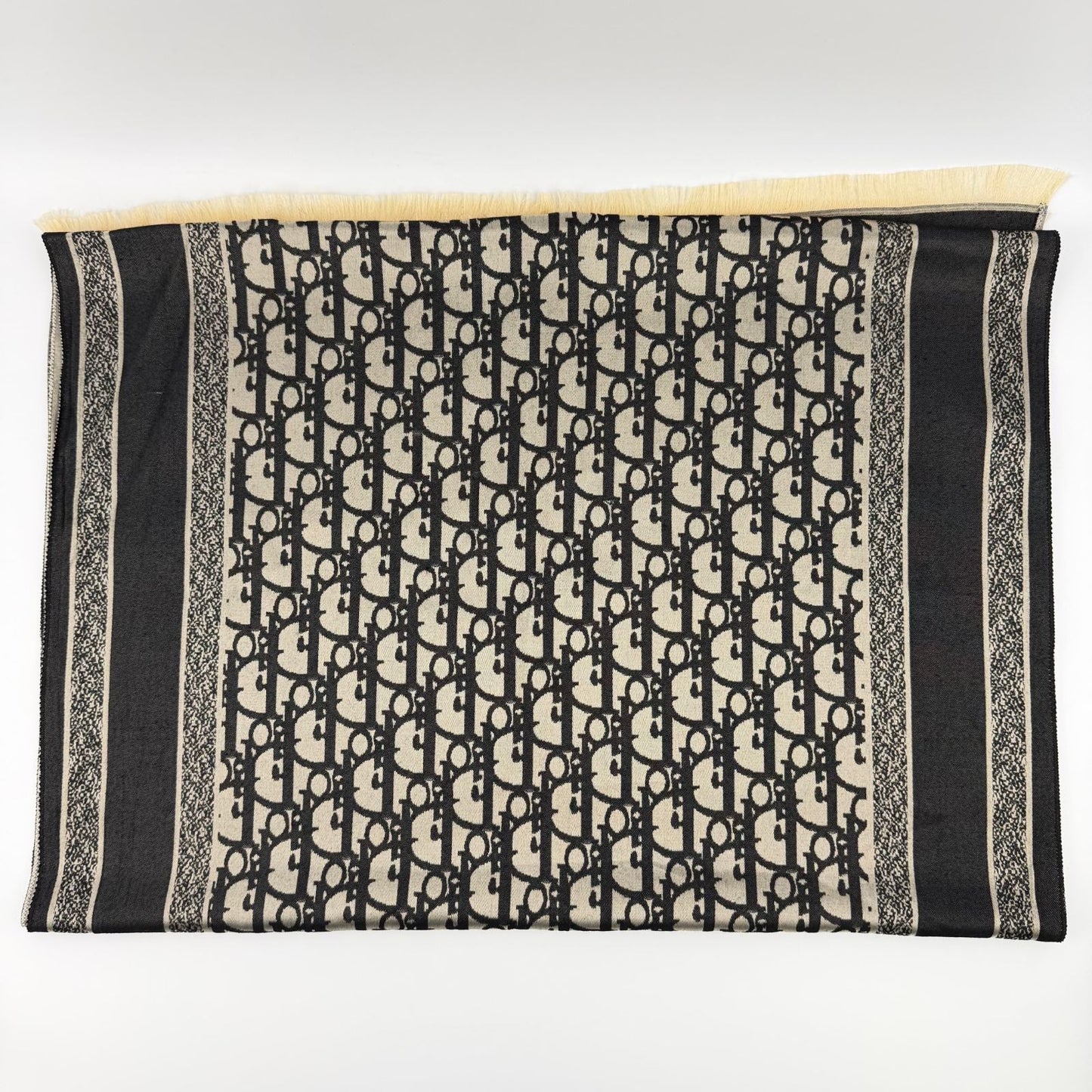 Dior le Shawl Black Beige Cashmere Silk Vintage Scarf