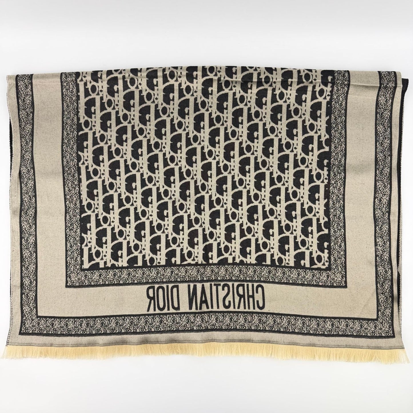 Dior le Shawl Black Beige Cashmere Silk Vintage Scarf