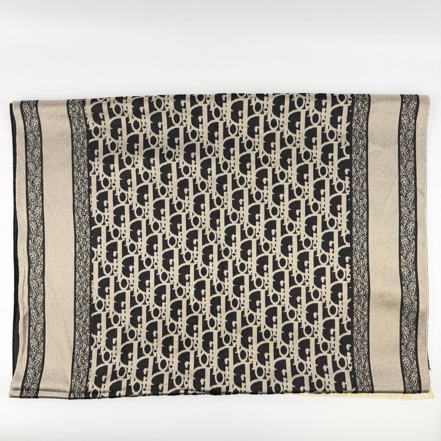 Dior le Shawl Black Beige Cashmere Silk Vintage Scarf