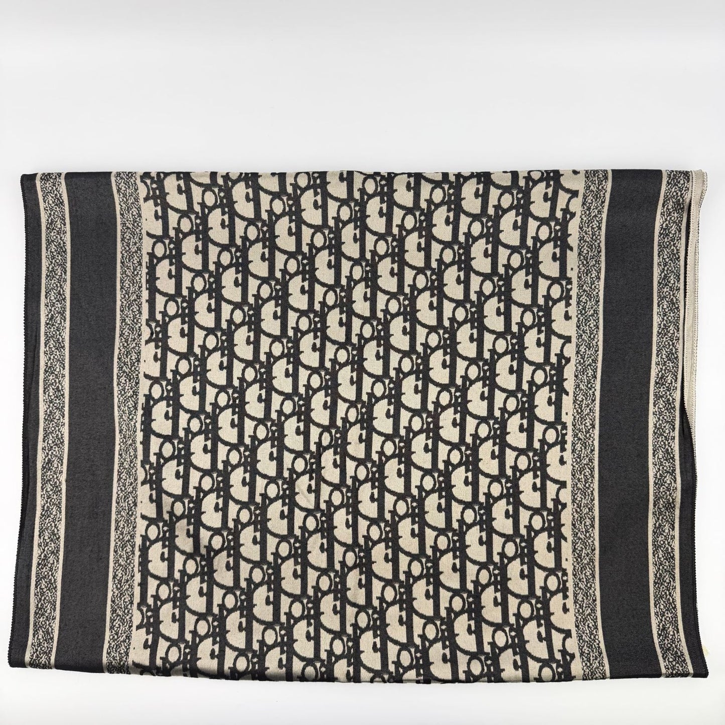 Dior le Shawl Black Beige Cashmere Silk Vintage Scarf