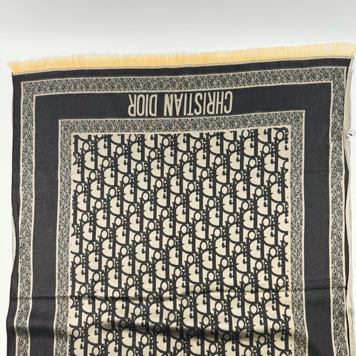 Dior le Shawl Black Beige Cashmere Silk Vintage Scarf